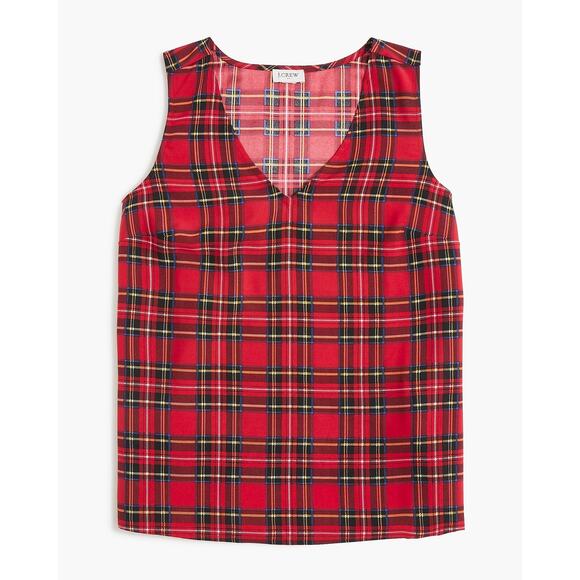 JCrew Tartan Sleeveless Blouse VNeck Holiday Christmas Red Black Plaid Medium - Picture 8 of 8